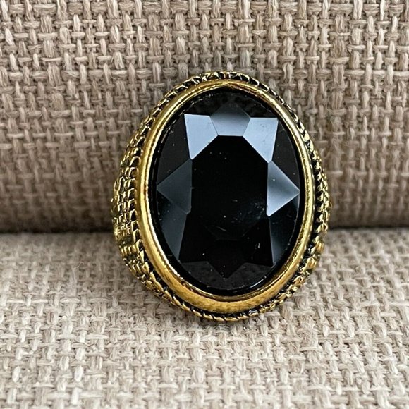 Fashion Men Rings Black Crystal Gold Tone Fancy Ring Jewelry Unisex Size 8 - Picture 2 of 11
